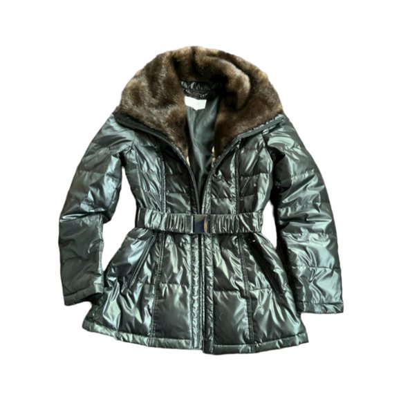 Laundry by Shelli Segal Down Puffer Coat Fur Collar Size Small - Picture 1 of 12